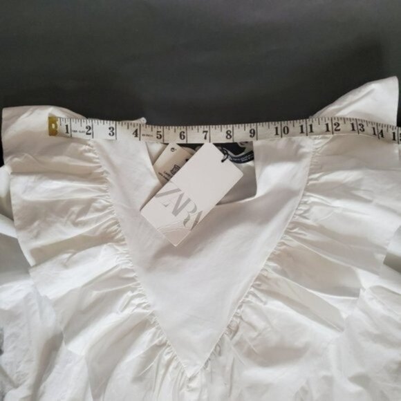 Zara White Cutwork Embroidery Long Sleeve Eyelet Oversized Ruffled Dress NWT - Picture 14 of 16